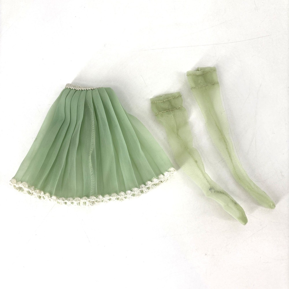 Vintage 60s Barbie Mint Green Sheer Nylon Stockings w Pleated‎ Skirt Lace Trim